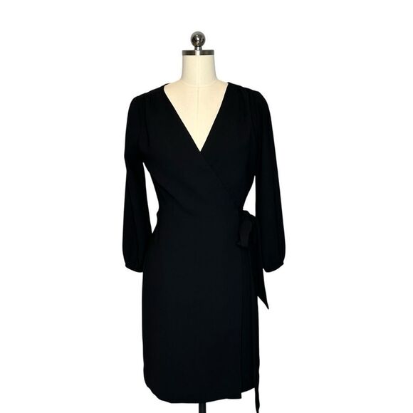 J. Crew 365 Black Crepe Long Sleeve Mini Wrap Dress | Size 2 - Picture 3 of 10